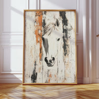 White Horse Against Rustic Planks