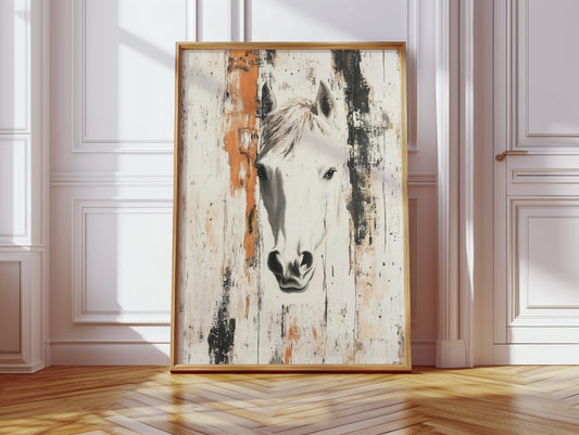 White Horse Against Rustic Planks