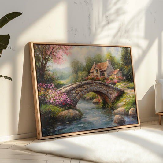 Roses Bloom By Ancient Stone Bridge