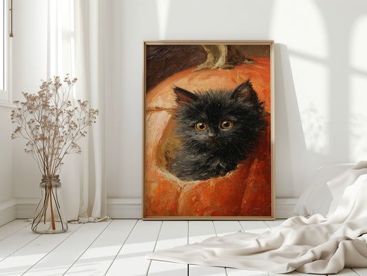 Curious Kitten in Pumpkin