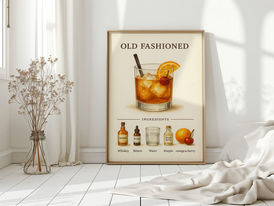 Old Fashioned Cocktail Recipe Art Print