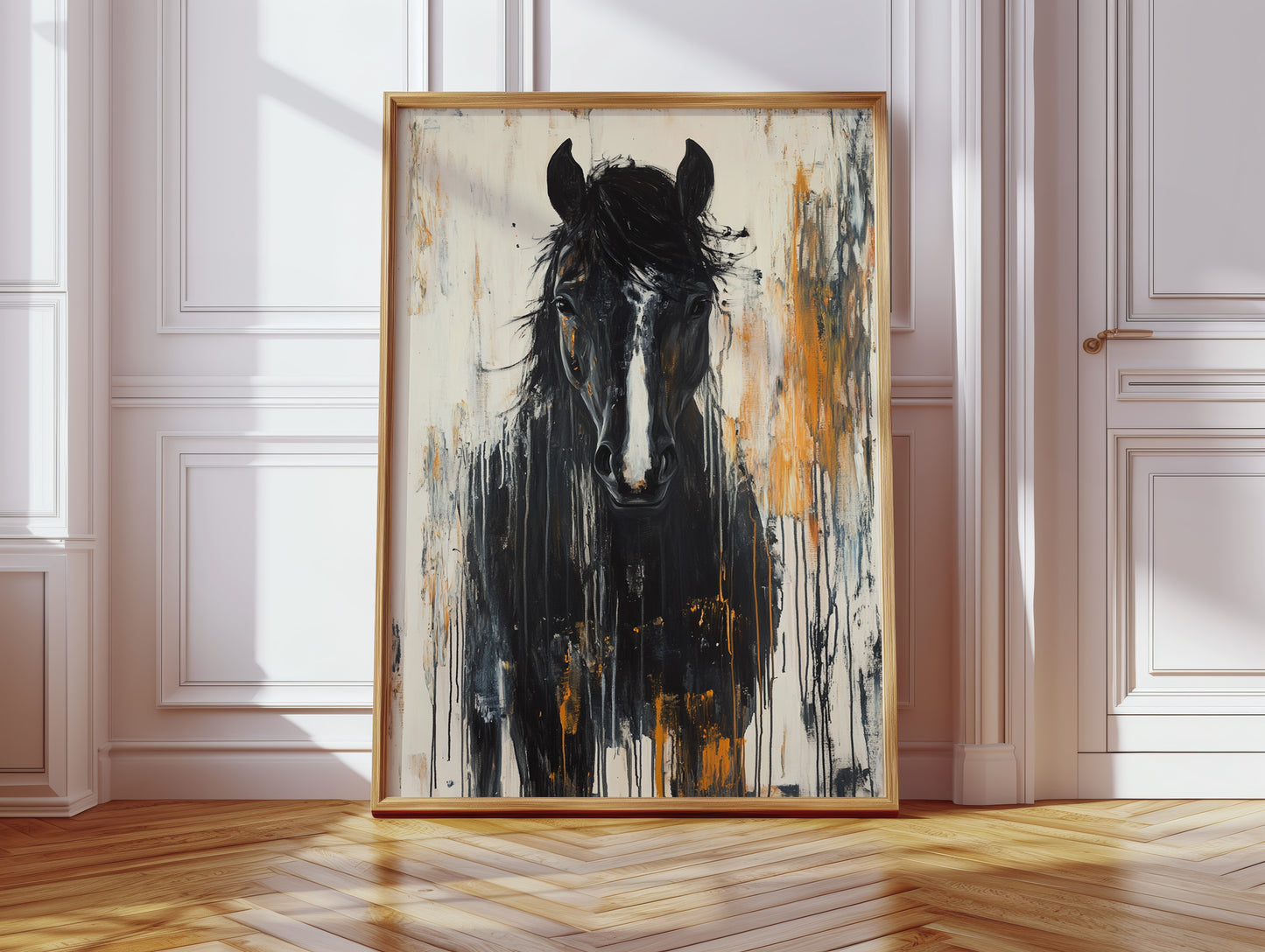 Fierce Stallion in Amber Rain