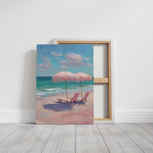 Blush Parasols Await Seaside Dreams