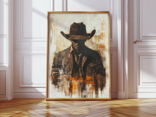 Lone Cowboy in Shadow and Flame