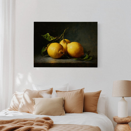 Sunlit Lemons On Ancient Wood
