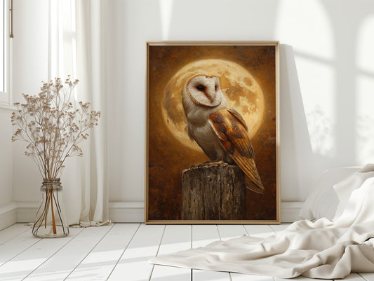 Barn Owl Beneath a Full Moon