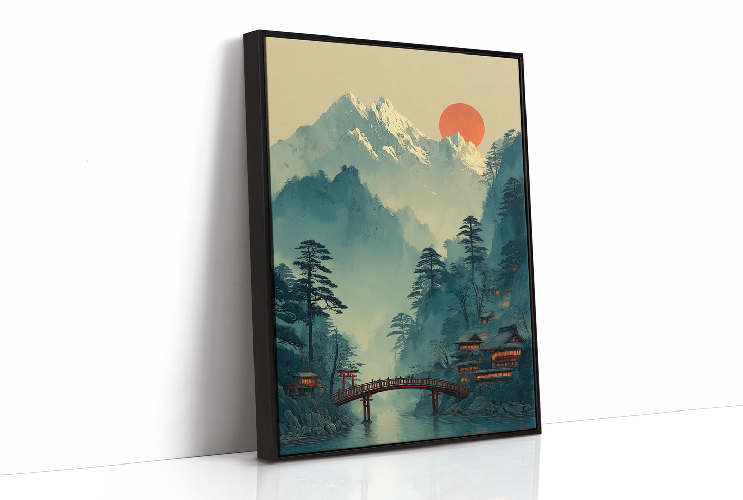 Sacred Bridge Beyond Misty Peaks