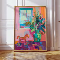 Wooden Horse By Summer Window