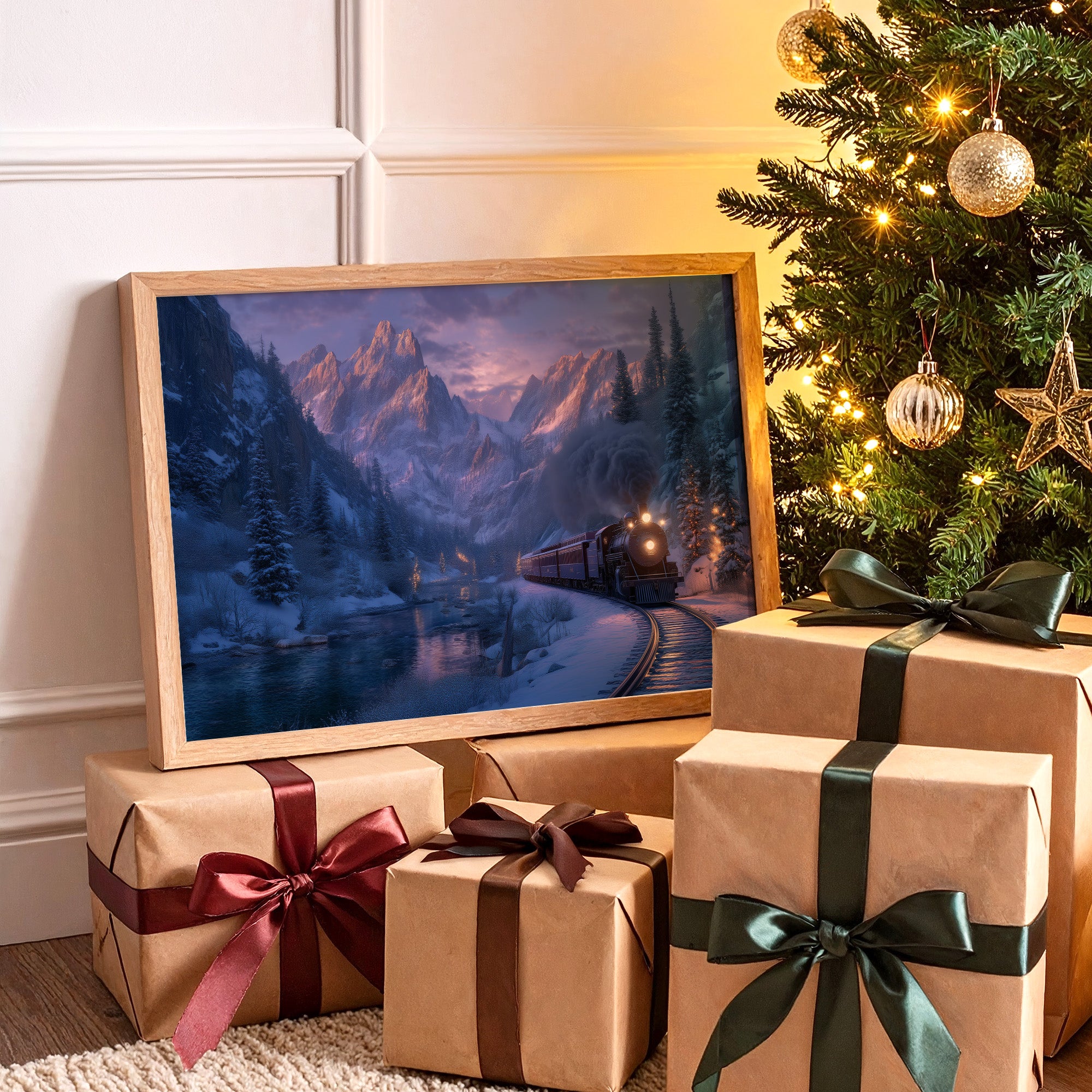 Winter Train Chases Mountain Light