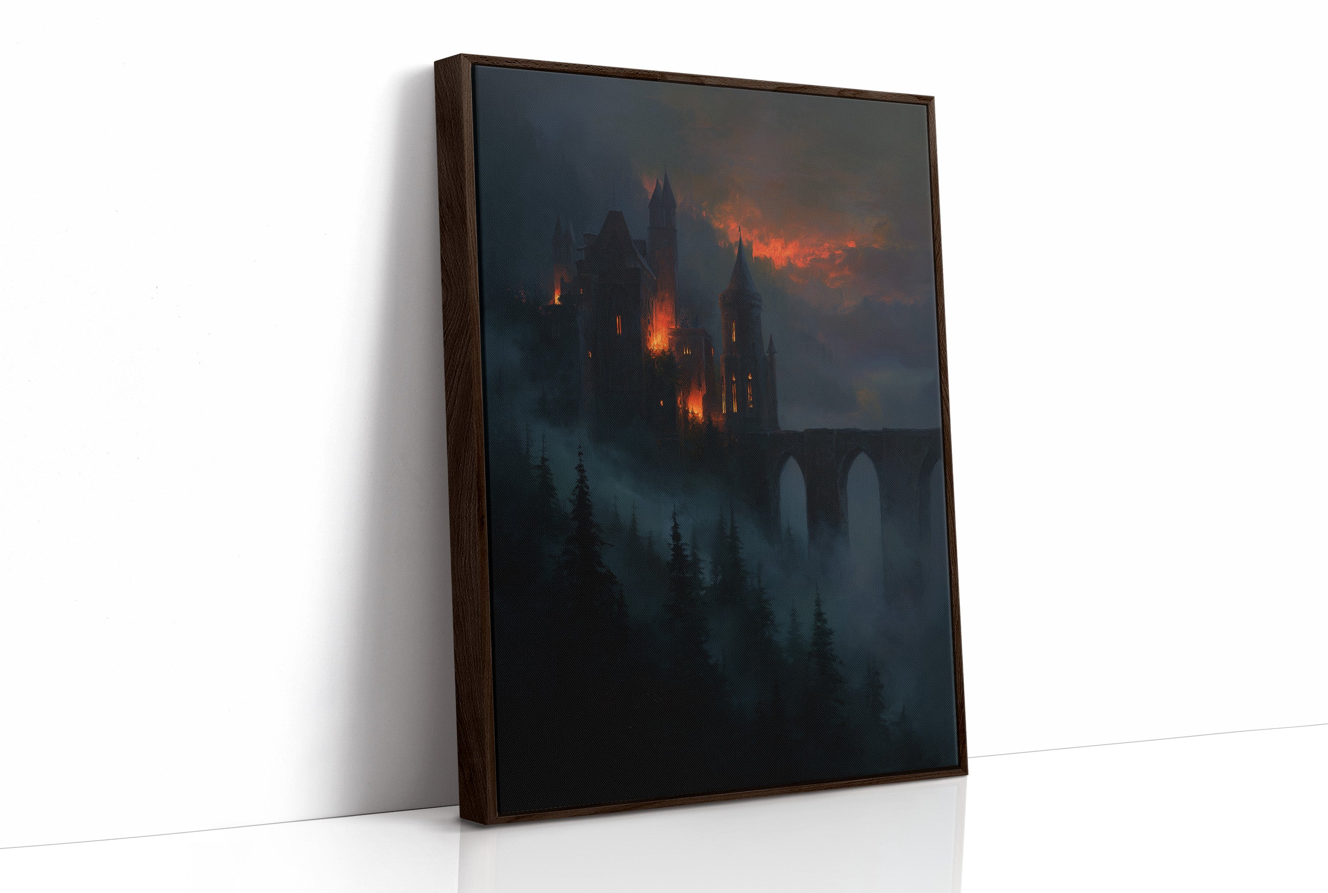 Fortress Ablaze Beyond Misty Pines