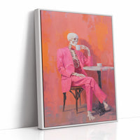 Fuchsia Suit Sips Eternal Coffee