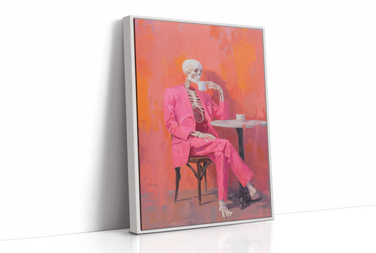 Fuchsia Suit Sips Eternal Coffee