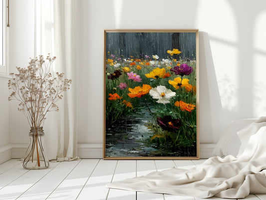 Vibrant Blossoms in Gentle Rain