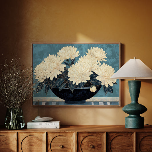 Cream Dahlias On Midnight Waters