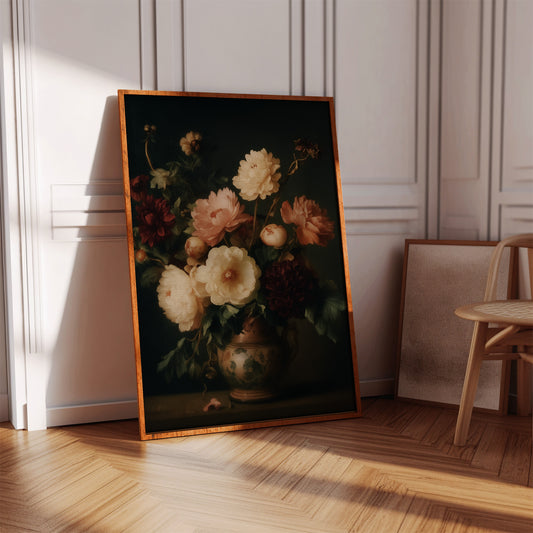 Baroque Peonies in Earthen Vase