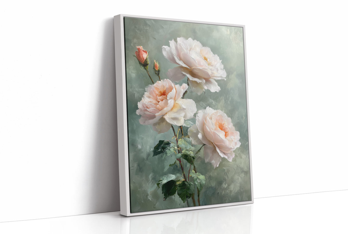 Blush Peonies Against Sage Memory