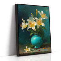 White Lilies in a Turquoise Vase