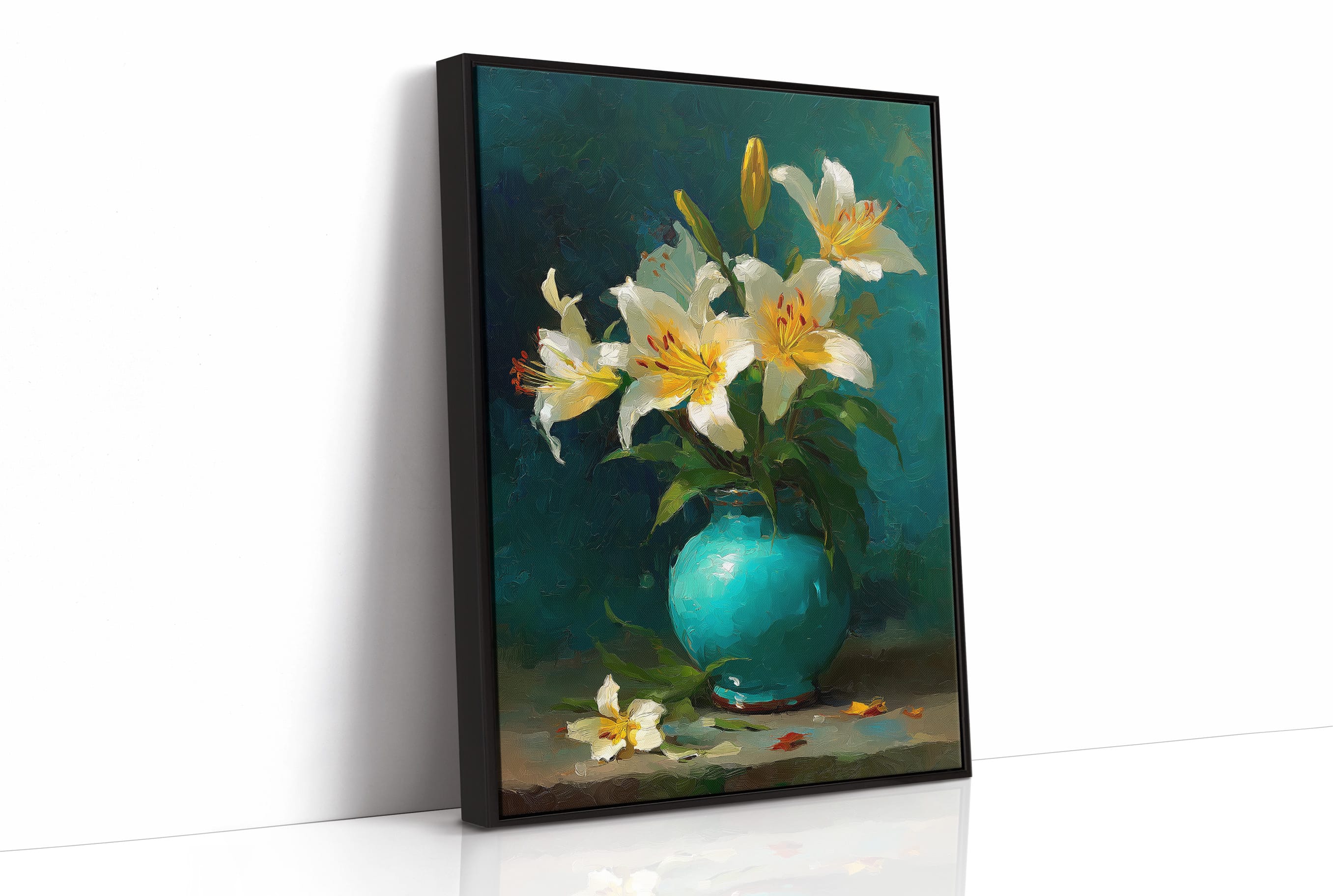 White Lilies in a Turquoise Vase