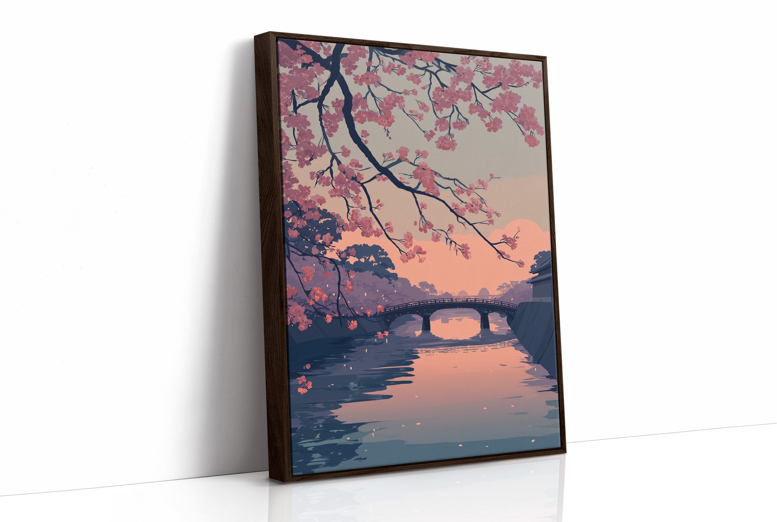 Cherry Blossoms Frame the Evening Bridge