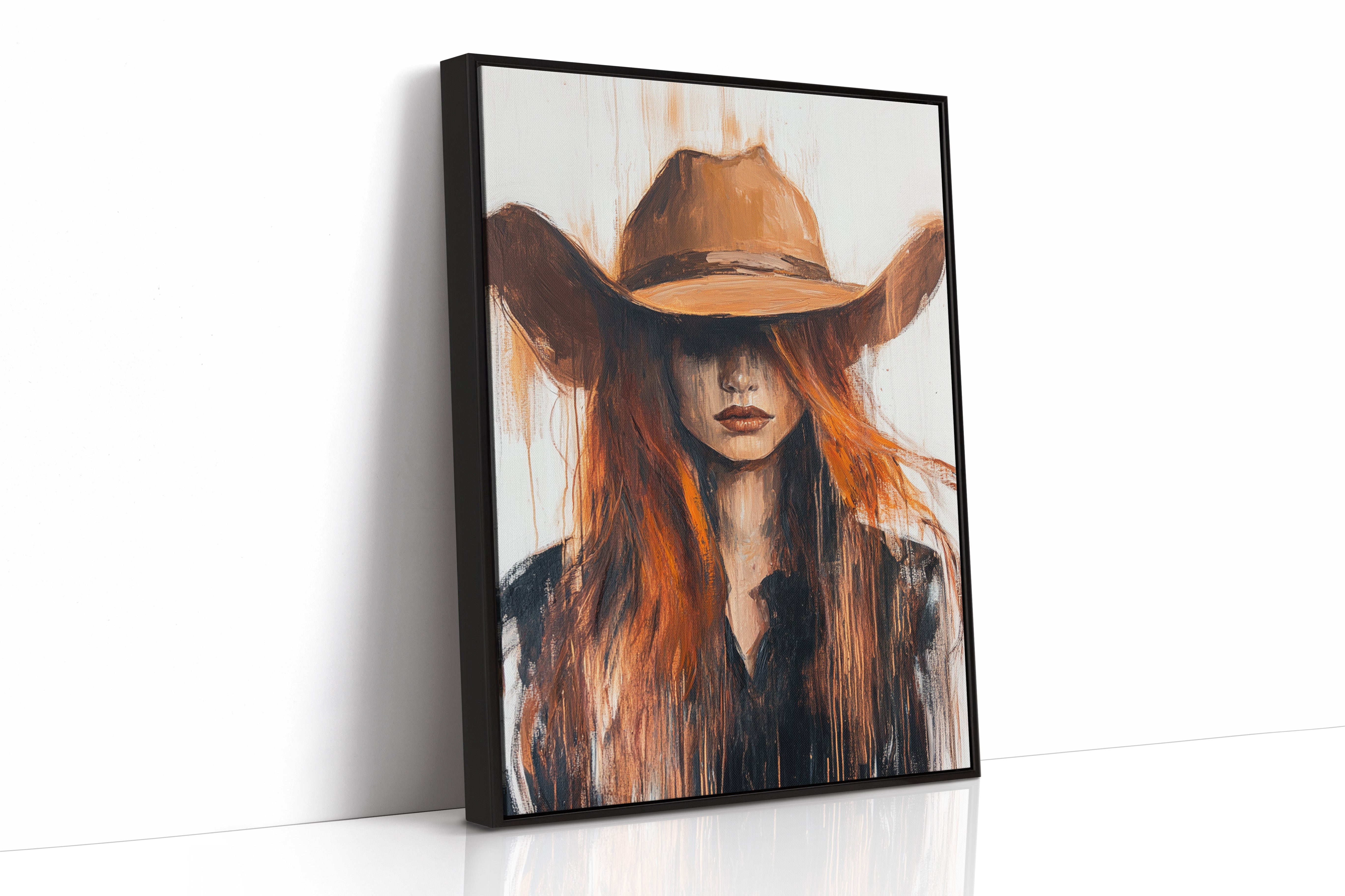 Western Flame – Bold Redhead Cowgirl Art