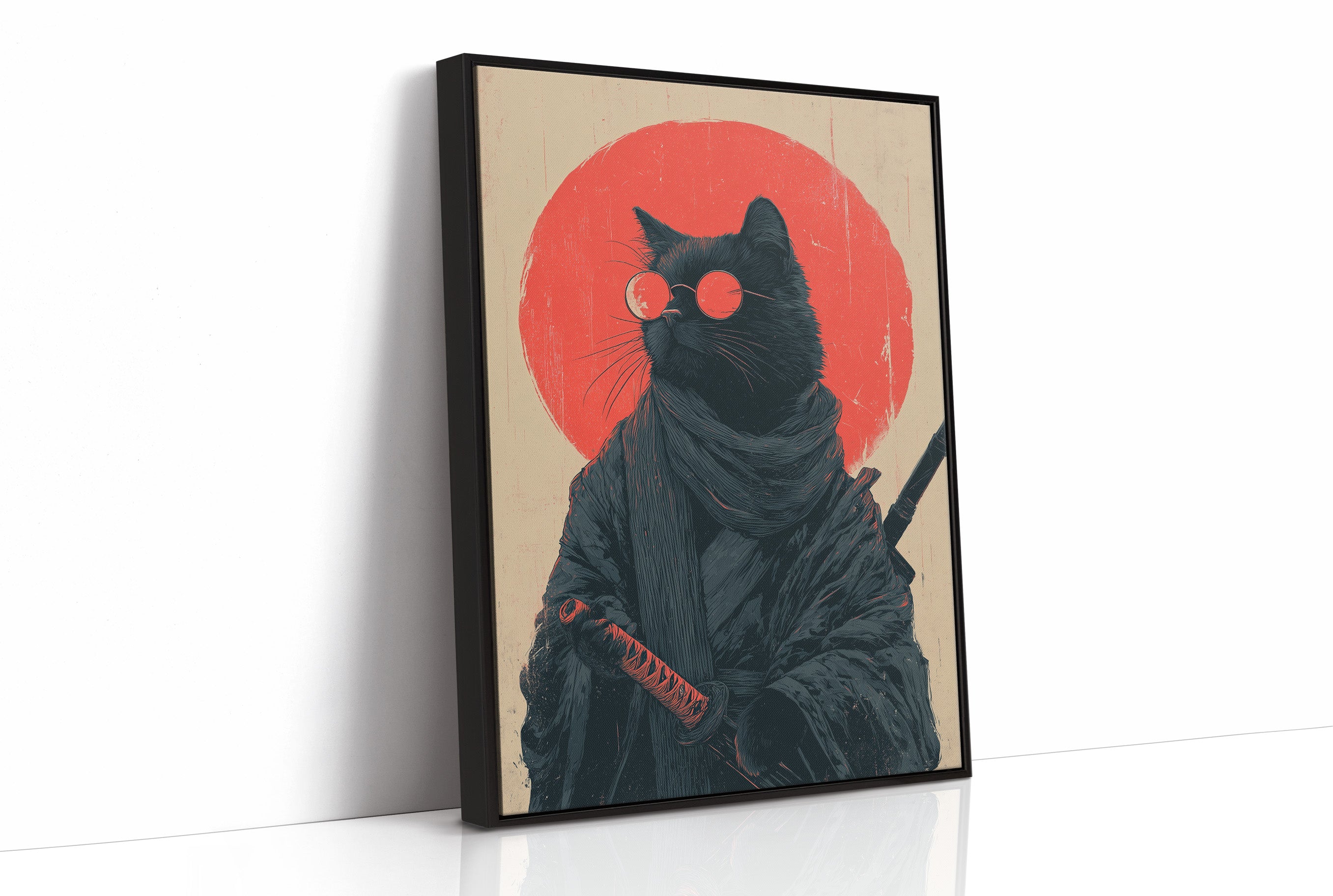 Samurai Cat Guards Red Moon Rising