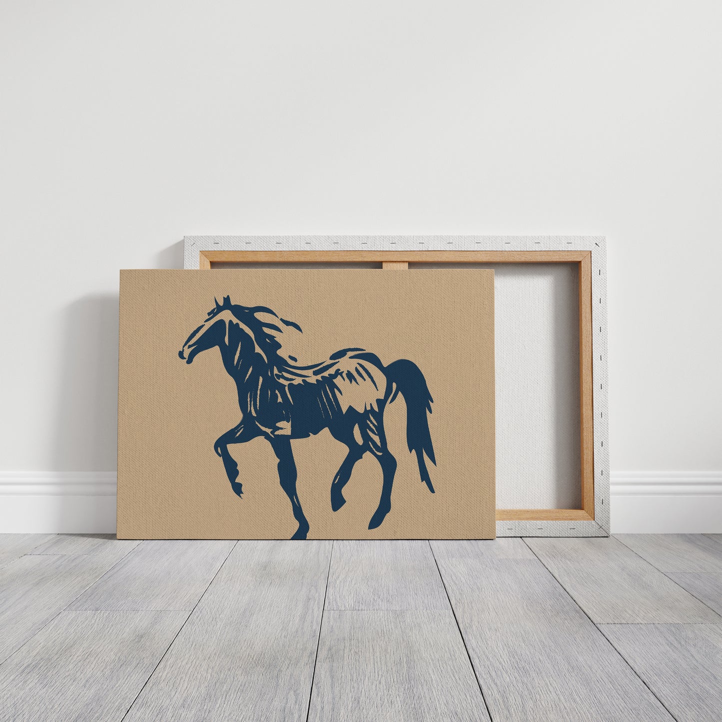 Wild Horse Silhouette Art – Western Mustang Wall Decor in Navy & Beige