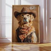 Golden Retriever Gunslinger in a Cowboy Hat