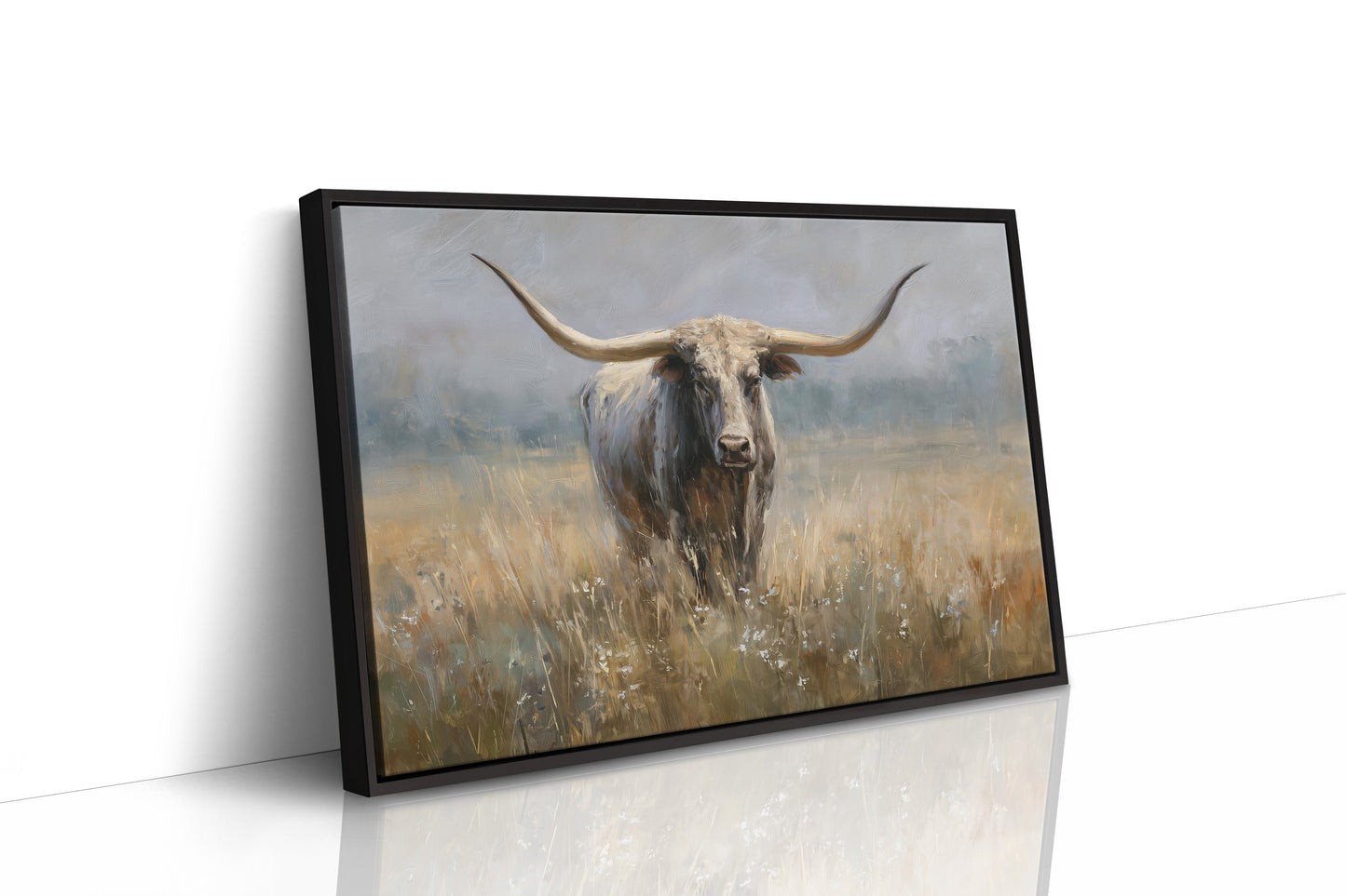 Longhorn Among Meadow Wildflowers
