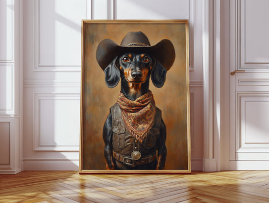 Cowboy Dachshund in Leather and Lace
