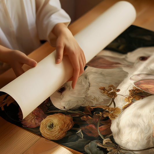 White Rabbits Among Velvet Blooms