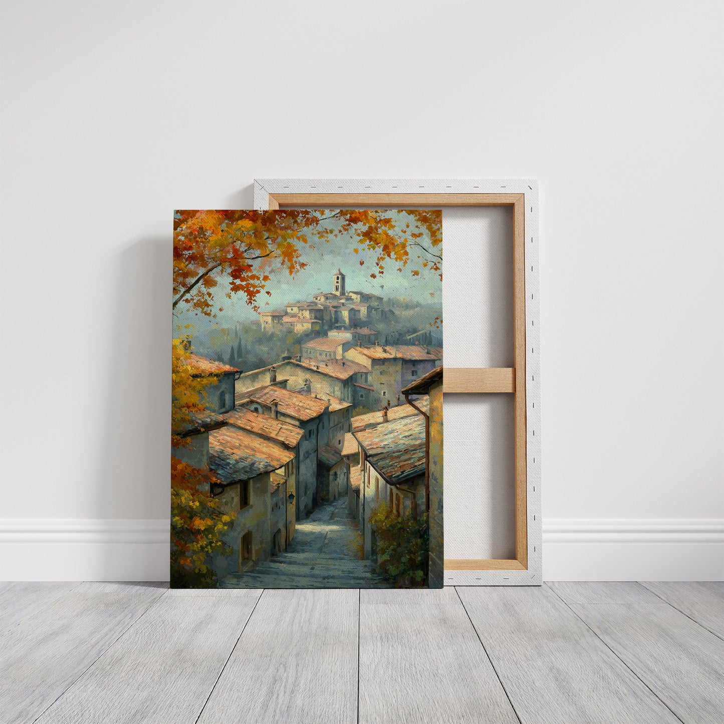 Autumn Leaves Frame Hillside Village