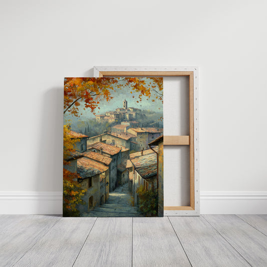 Autumn Leaves Frame Hillside Village