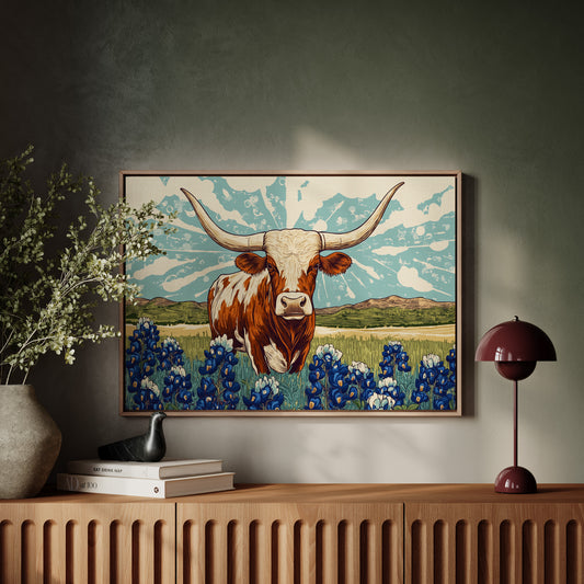 Texas Icon – Longhorn and Bluebonnets Pop Art