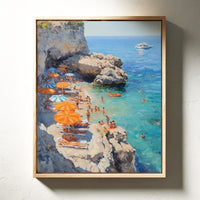 Orange Umbrellas Line Mediterranean Shores