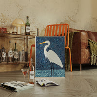 Elegant White Egret – Mosaic-Inspired Bird Wall Art