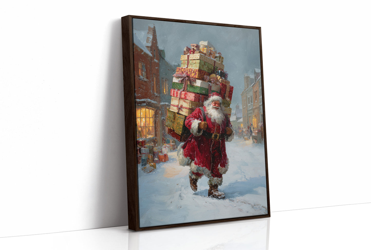 Gifts Tower Above Snowy Streets