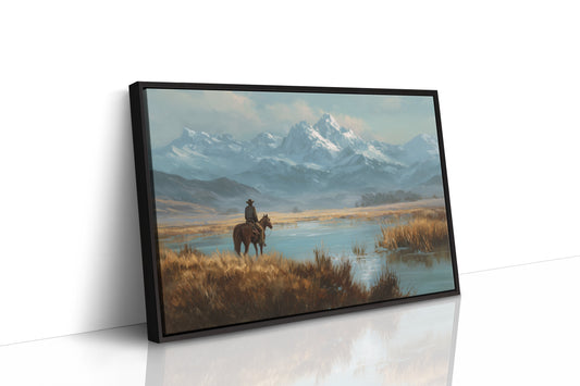 Lone Rider Faces Snowy Peaks