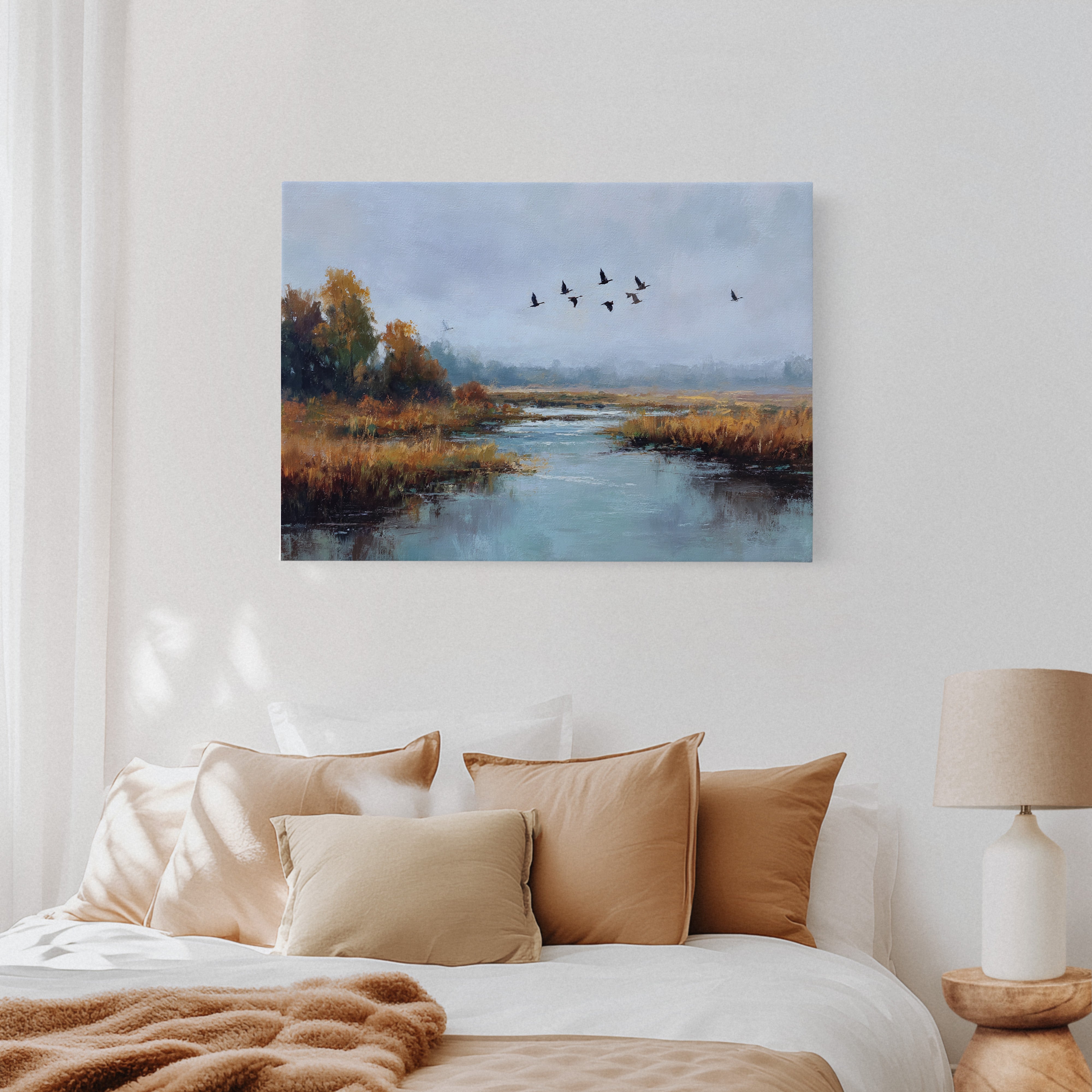 Autumn Geese Cross Silver Waters