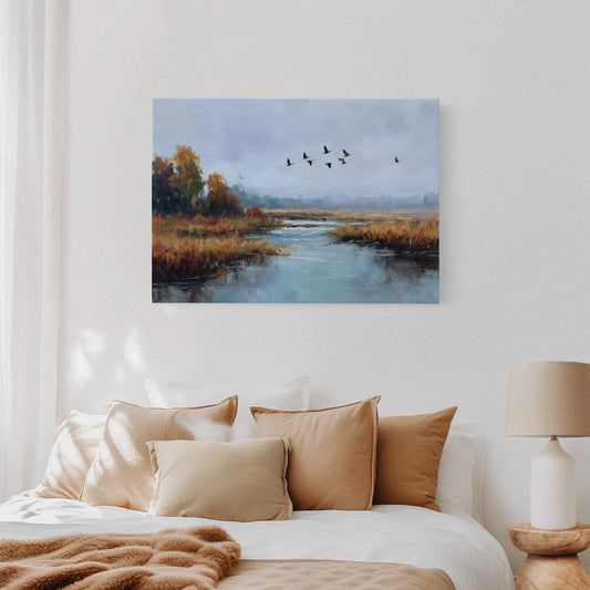 Autumn Geese Cross Silver Waters