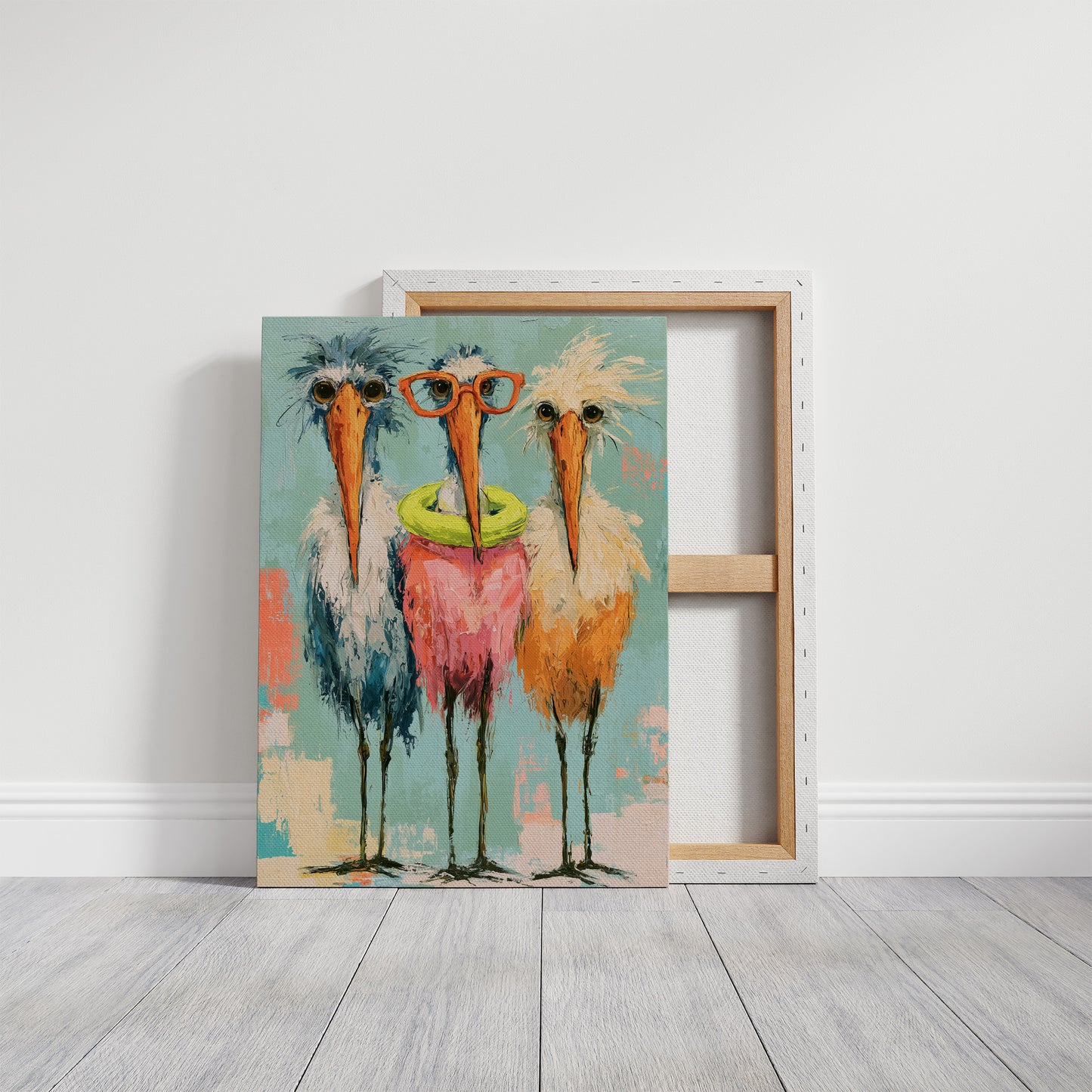 Nerdy Bird Trio: Storks in Sweaters and Specs