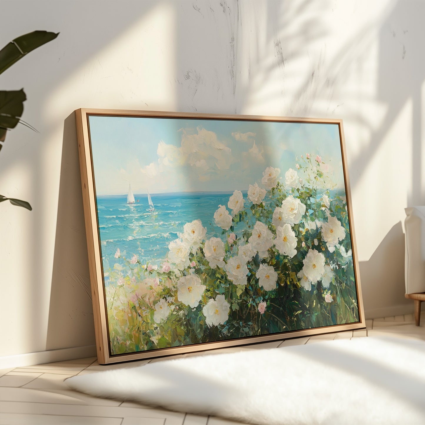 Coastal Roses Dance With Sailboats