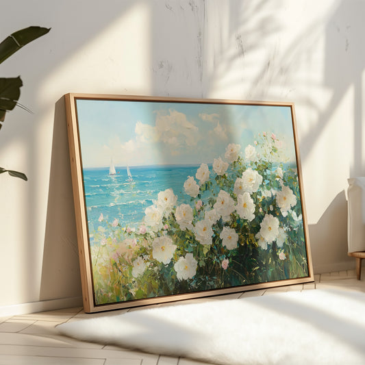 Coastal Roses Dance With Sailboats