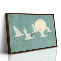 Japanese Crane Wall Art – Minimalist Blue & Gold Crane Print