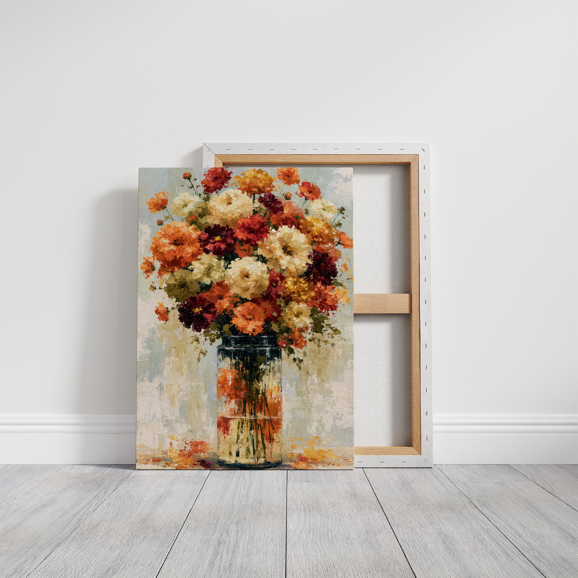 Zinnias in Glass, Sunlit Bunch