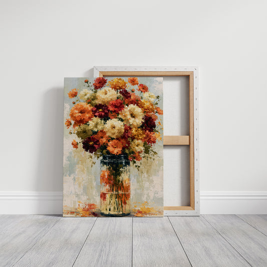 Zinnias in Glass, Sunlit Bunch