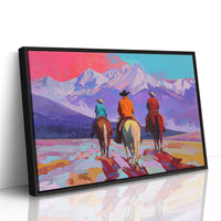 Three Riders Face Mountain Majesty