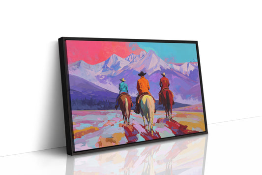 Three Riders Face Mountain Majesty