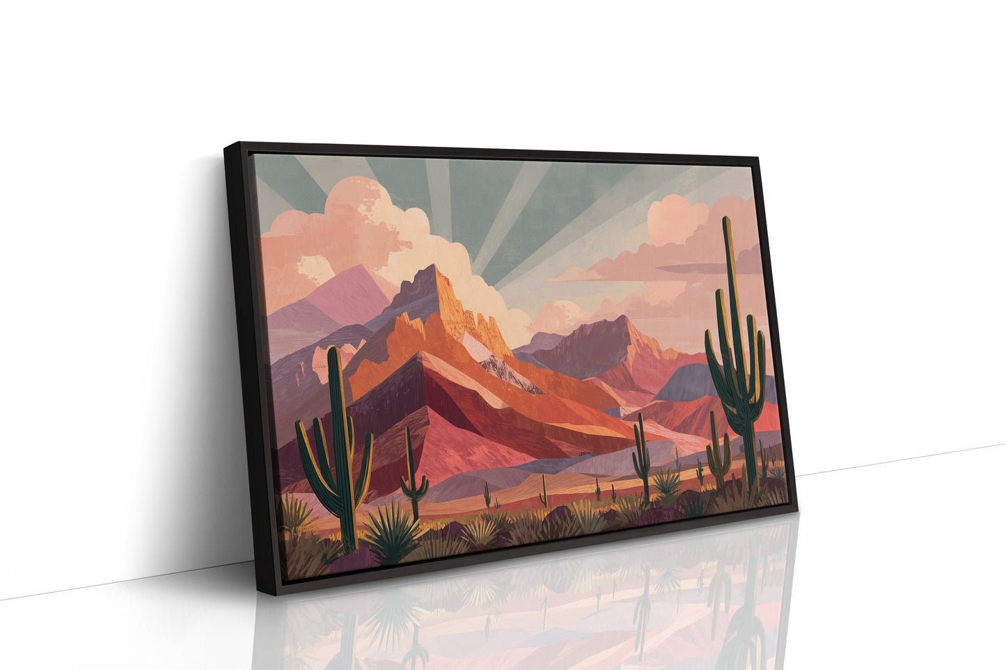 Saguaros Bathe In Coral Light