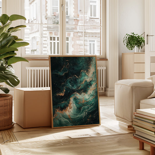 Celestial Drift in Emerald and Gold