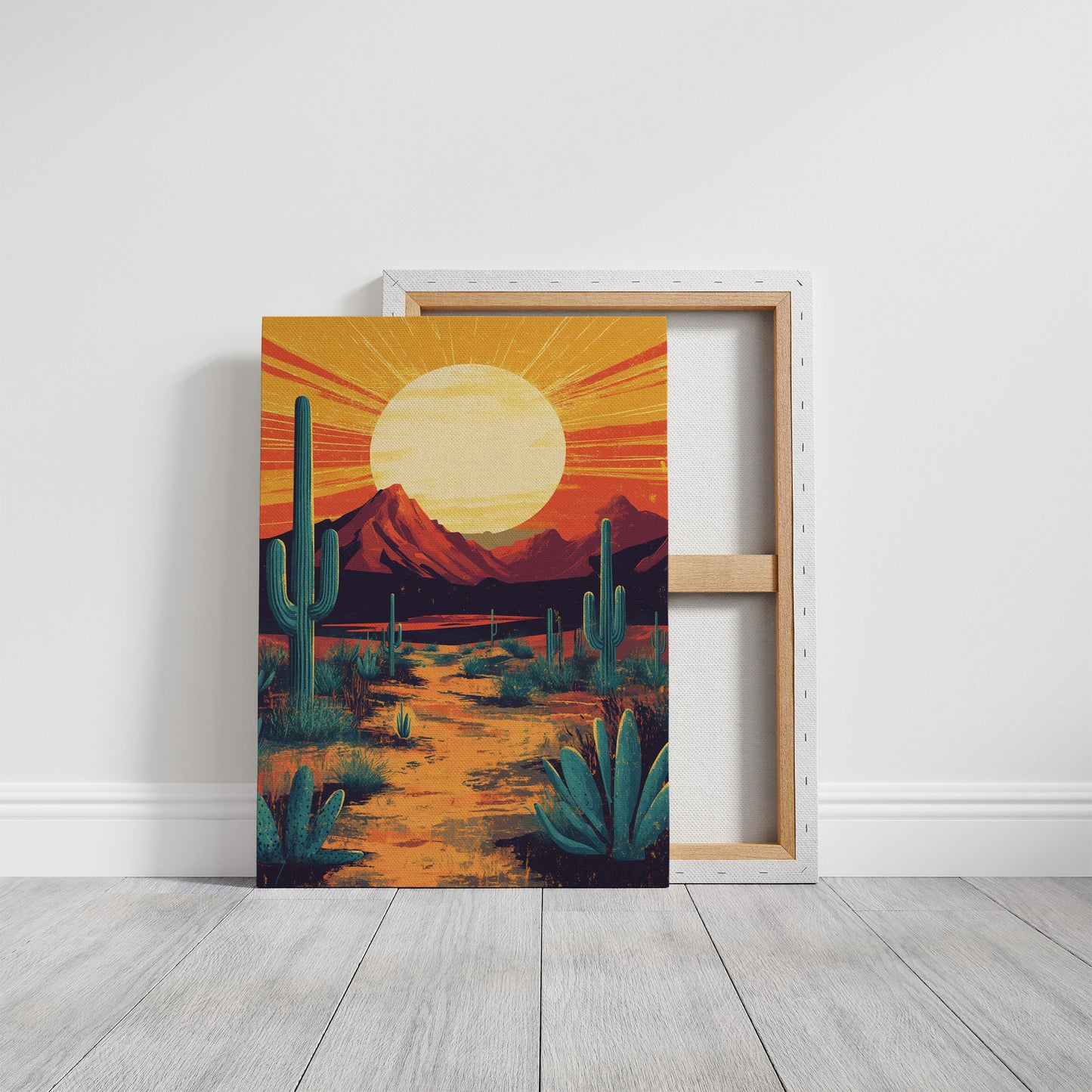 Golden Desert Sunset – Southwestern Cactus Wall Art